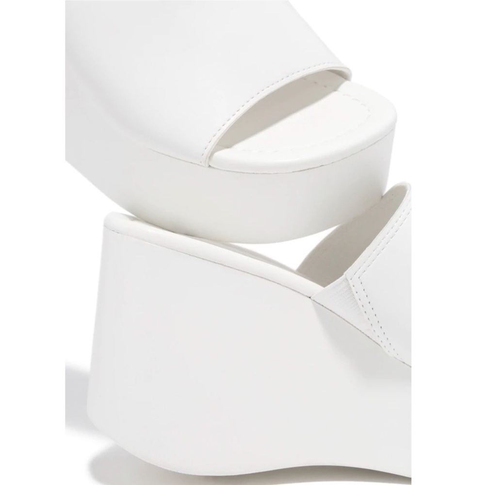 White Wide Band Platform Slip On Sandals - Picture 5 of 8